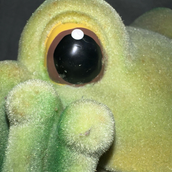 RARE Vintage 1970s Smiling Frog Toad Piggy Bank 9" Green Flocked Ceramic - Picture 7 of 9